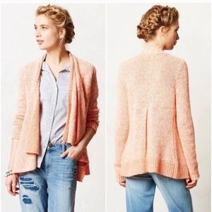 Anthropologie Moth Winnie Peach Open Front Cardigan Sweater Size S